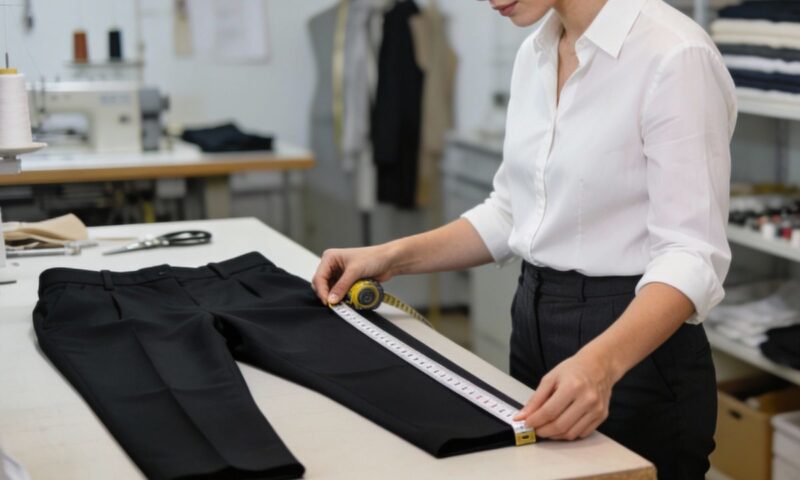 devojka meri pantalone sa metrom